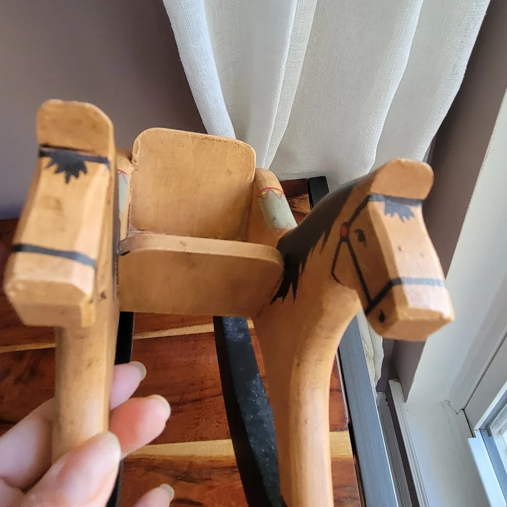Vintage Handcrafted Wooden Rocking Chair Horse Decor For Doll Black/Brown